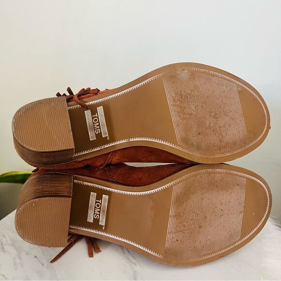 TOMS Lunata Western Boho Tassel Suede Bootie Stacked Block‎ Heel, Brown Size 8.5 - Picture 8 of 17